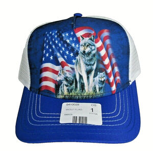 The Mountain Wolf Flag Hat Snapback & Mesh Colorful and Patriotic NWT